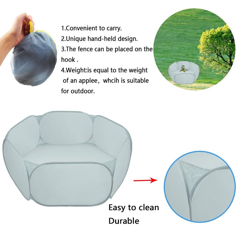 GABraden Small Animal Cage Tent Playpen with Fabric,Reptiles Cage,Breathable Transparent Pet Playpen Pop Open Outdoor/Indoor Exercise Fence,Portable Yard Fence (Solid-Grey) - Image 5